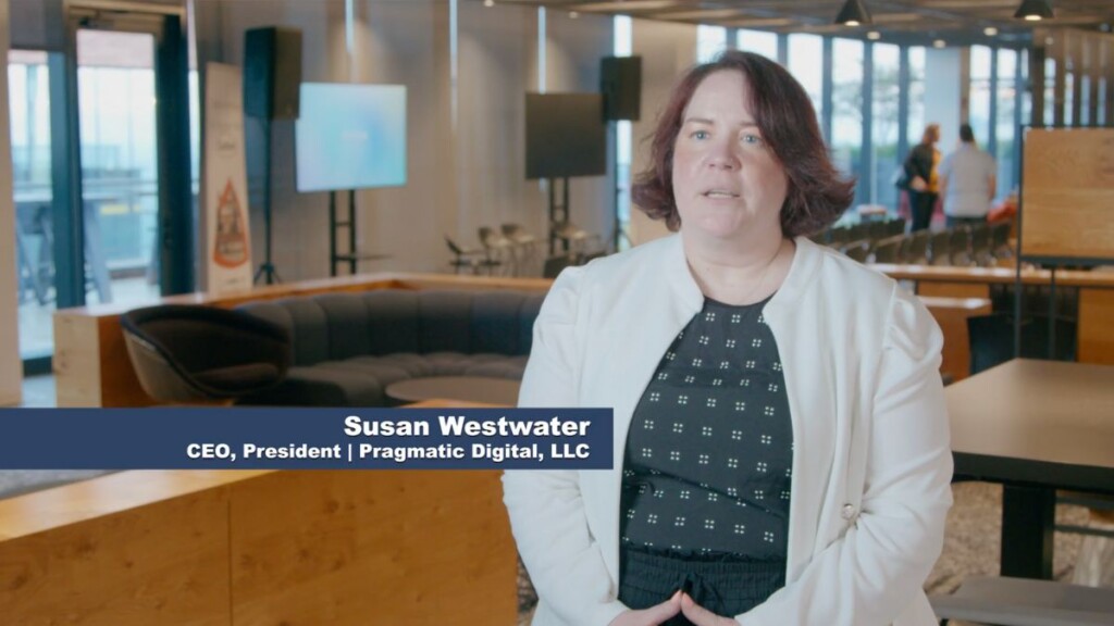 Still from a video of Susan Westwater speaking after the AI in Marketing event, June 4, 2025, downtown Chicago.